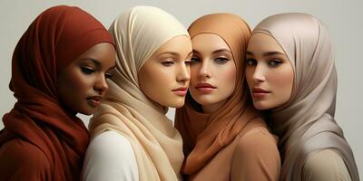 retrato do meninas do diferente nacionalidades dentro hijab. generativo ai foto