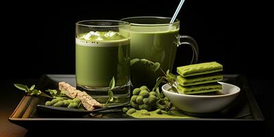 perfumado matcha chá em a mesa. generativo ai foto