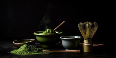 perfumado matcha chá em a mesa. generativo ai foto