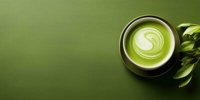 perfumado matcha chá em a tabela.banner. generativo ai foto