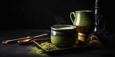 perfumado matcha chá em a mesa. generativo ai foto