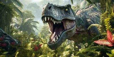 fantasia imagem do teranossauro dentro a selva. fantástico. generativo ai foto