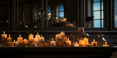 dia das Bruxas tema, grande quantidade do velas. generativo ai foto
