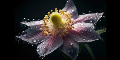 pulsatilla flor com pingos de chuva. imagem para uma poster ou cartão postal. generativo ai foto