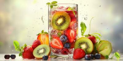 vidro do fresco suco fechar-se. delicioso frutas. generativo ai foto
