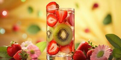vidro do fresco suco fechar-se. delicioso frutas. generativo ai foto