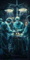 a médico equipe é fazendo a Operação. grupo do cirurgiões a operativo sala. generativo ai foto