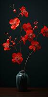 vermelho flores em uma Sombrio fundo, a imagem para poster ou cartão postal. generativo ai foto