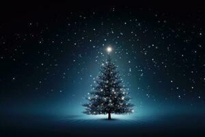 iluminador a noite, uma Natal árvore dentro uma coberto de neve campo foto