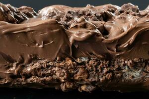 delicioso chocolate bolo ou creme Barra fechar acima tomada. ai gerado foto