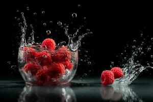 vibrante ai gerador ilustração do vermelho framboesas dentro espirrando água foto