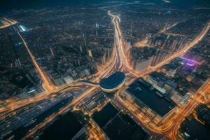 aéreo Visão do uma paisagem urbana às noite fundo. ai generativo pró foto