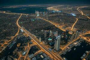 aéreo Visão do uma paisagem urbana às noite fundo. ai generativo pró foto