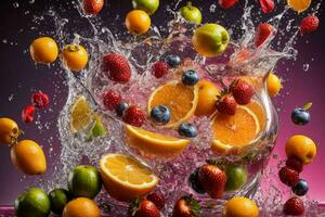 fresco frutas dentro água splash. ai generativo pró foto