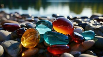 colorida pedras em a rio ai gerado foto