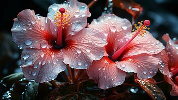 ilustração do brilhando luz laranja transparente hibisco flores ai gerado foto