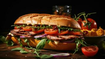grelhado carne e vegetal sanduíche ai gerado foto