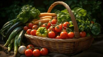 vime cesta com fresco orgânico legumes ai gerado foto