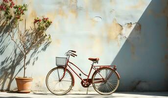 vintage bicicleta em a velho muro. ai gerado foto