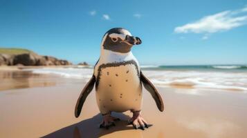 pinguim em a de praia ai gerado foto