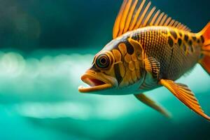 uma peixe com uma amarelo e Preto corpo. gerado por IA foto