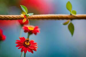 vermelho flor em uma ramo com uma embaçado fundo. gerado por IA foto