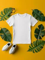 homens em branco branco camiseta para brincar Projeto ai generativo foto