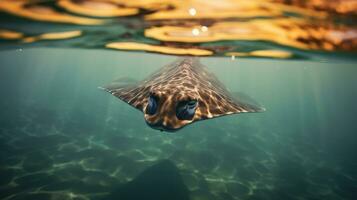 uma arraia natação dentro a oceano. generativo ai foto