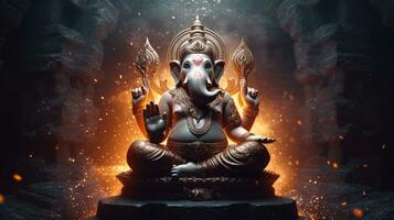 uma senhor ganesha em a fundo do a universo. generativo ai foto