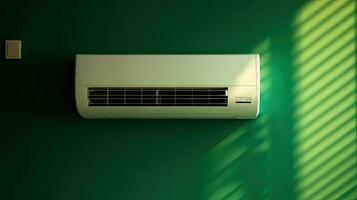 moderno ar condicionador em Sombrio verde parede dentro vivo sala. generativo ai foto