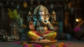 ganesh Jayanti senhor ganesha em uma brilhantemente aceso fundo. generativo ai foto