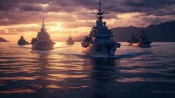 navios de guerra dentro a marinha, militares às mar. generativo ai foto