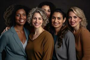 retrato do mulheres é dia com diversidade capital próprio inclusão dentro a Educação indústria com multirracial fêmea professores. a comemorar internacional. generativo ai foto