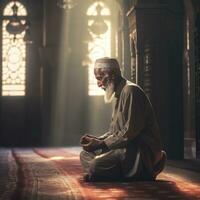 uma religioso muçulmano homem Rezar dentro a mesquita. muçulmano. generativo ai foto