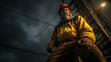 elétrico engenheiro verificação a Alto Voltagem pólo. generativo ai foto