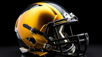 lado Visão do uma amarelo Preto americano futebol capacete isolado em branco fundo. futebol capacete. generativo ai foto