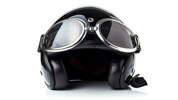 motocicleta capacete com óculos isolado em branco fundo. generativo ai foto