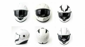 conjunto coleção do branco motocicleta carbono integrante batida capacete isolado em branco fundo. generativo ai foto