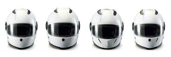 conjunto coleção do branco motocicleta carbono integrante batida capacete isolado em branco fundo. generativo ai foto