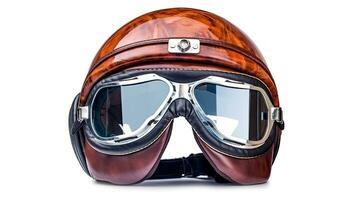 vintage metade motocicleta capacete com óculos isolado em branco fundo. generativo ai foto
