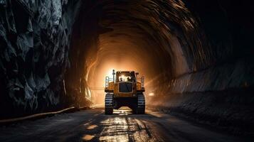 túnel escavadora para broca uma estrada através a montanhas. estrada construção. generativo ai foto