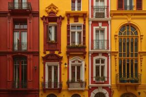 colorida janelas do uma típica casa dentro a cidade, ai generativo foto