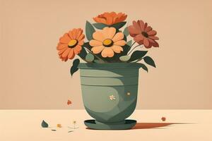 vaso de flores com margaridas. vetor ilustração dentro retro estilo. ai generativo foto