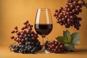 vidro do vermelho vinho em Preto fundo. ai generativo foto