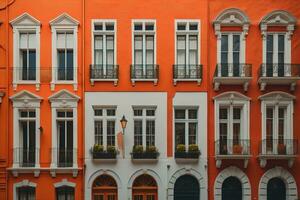 colorida janelas do uma típica casa dentro a cidade, ai generativo foto