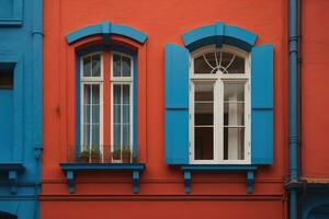 colorida janelas do uma típica casa dentro a cidade, ai generativo foto