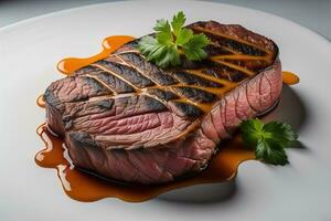 cru carne lombo bife com ingredientes para cozinhando em de madeira fundo. ai generativo foto