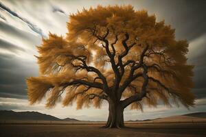 fantasia silhueta do uma árvore dentro a deserto. ai generativo foto