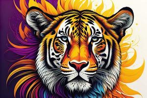 tigre cabeça com colorida fundo. ai generativo foto