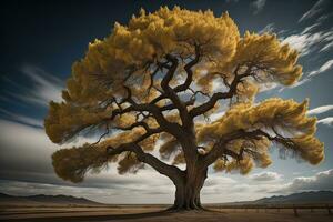 fantasia silhueta do uma árvore dentro a deserto. ai generativo foto